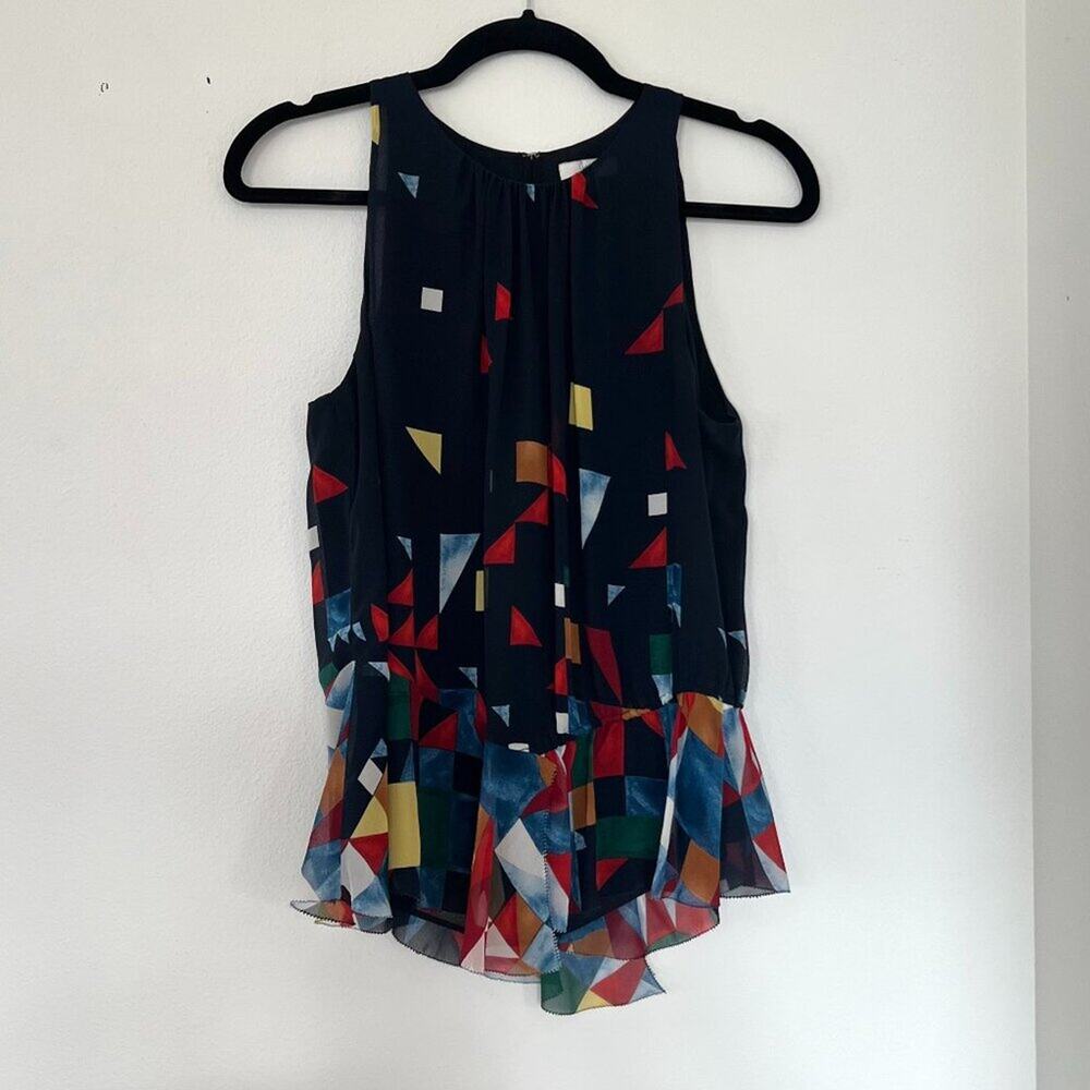 Joie Navy Geometric Silk Sleeveless Top